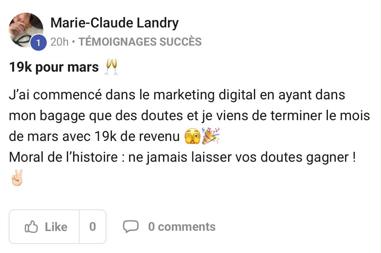 Marie-Claude Landry — 19k de revenu pour mars