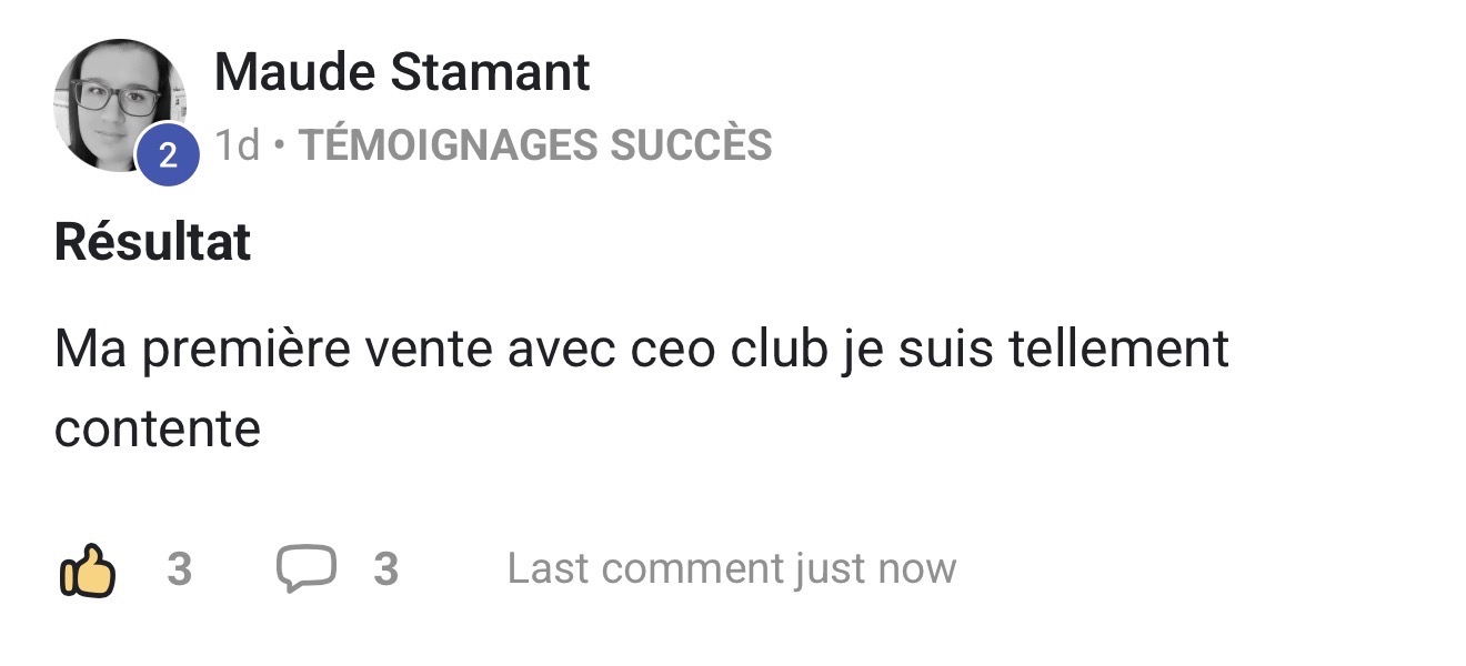 Maude Stamant — première vente avec CEO Club